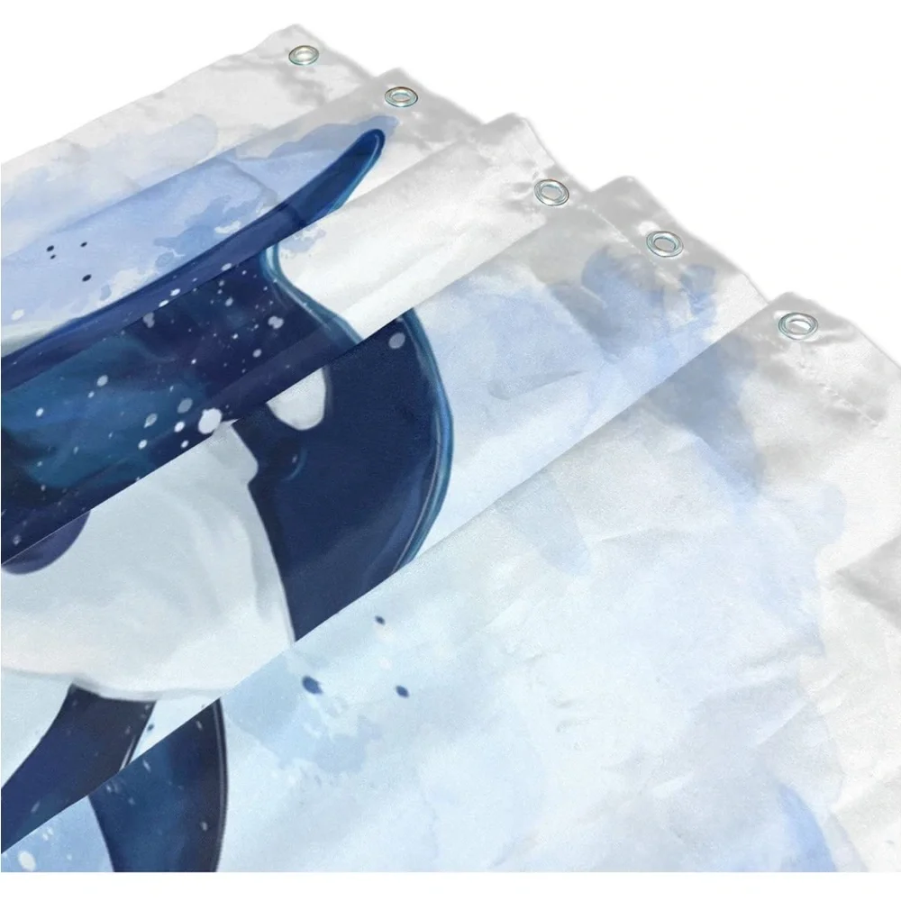 Qilmy Painting Two Killer Whales Shower Curtain Set with 12 Hooks,66 x 72 Inch